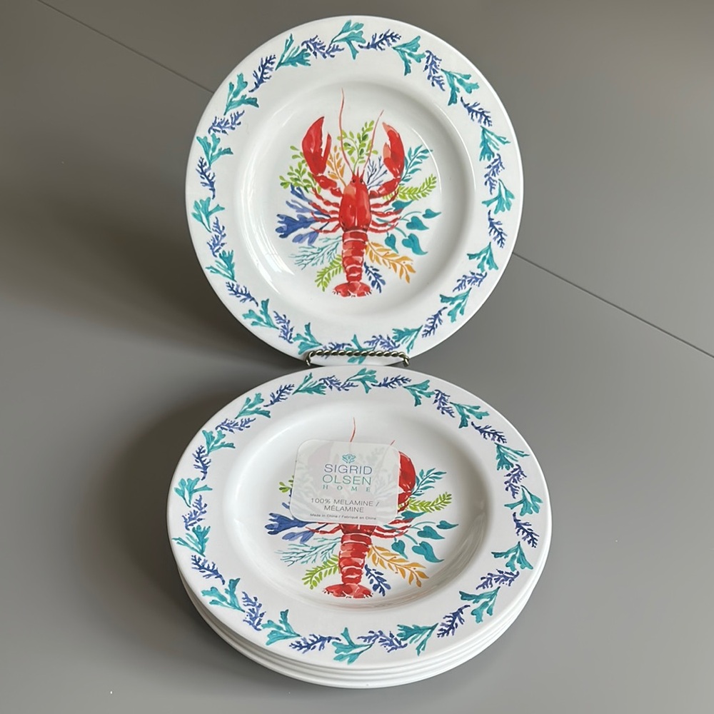 NWT Sigrid Olsen Lobster Melamine Plates set of 5